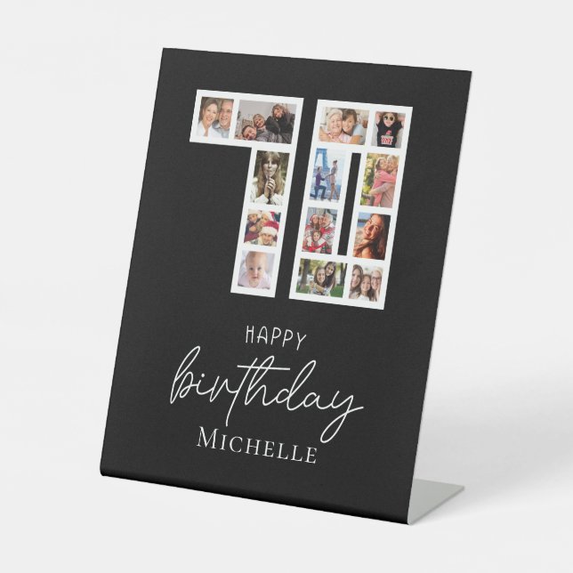 Signe De Table 70th Birthday Photo Collage Tabletop Sign (Recto)