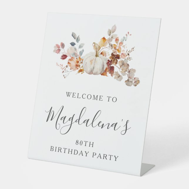 Signe De Table 80e anniversaire Citrouille de fête Automne Fleur  (Recto)