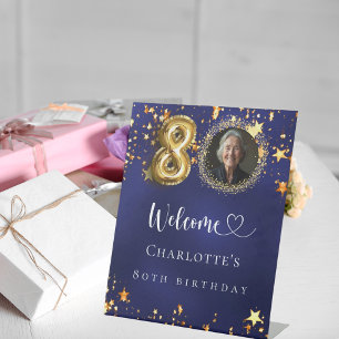 Signe De Table 80e anniversaire d'or bleu étoiles photo bienvenue