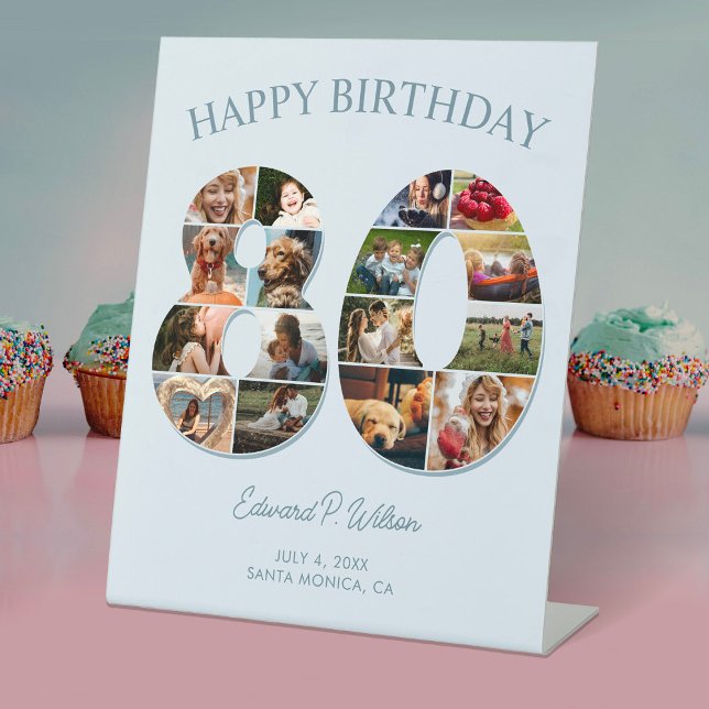 Signe De Table 80e anniversaire Photo Collage élégant et intempor (Créateur téléchargé)