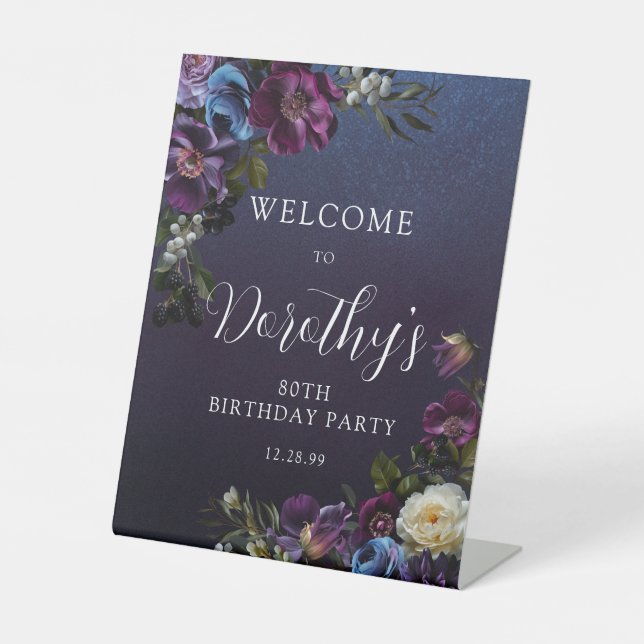 Signe De Table 80e anniversaire Purple Moody Flower Accueil perso (Recto)
