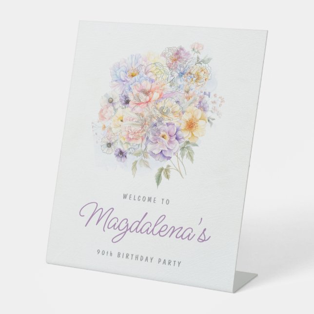 Signe De Table 90e fête d'anniversaire Printemps Bouquet Bienvenu (Recto)