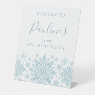 Signe De Table 95e fête d'anniversaire Blue White Snowflake Bienv