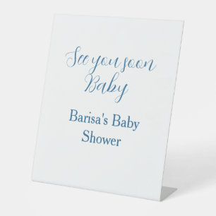 Signe De Table à bientôt baby shower bleu nom date simple