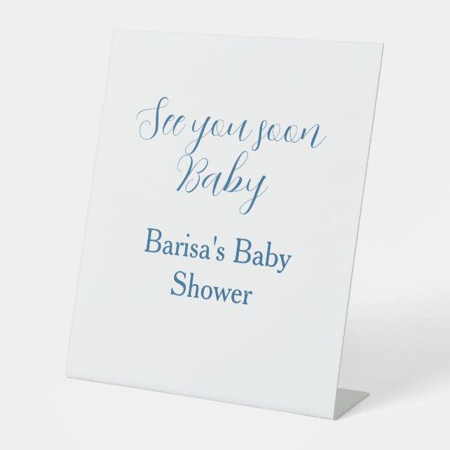 Signe De Table à bientôt baby shower bleu nom date simple (Recto)