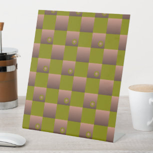 Signe De Table à damiers motif en brun et vert olive
