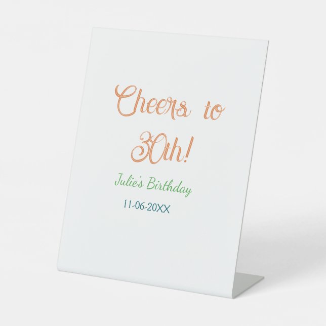 Signe De Table À la 30e anniversaire nom date orange vert bleu (Recto)