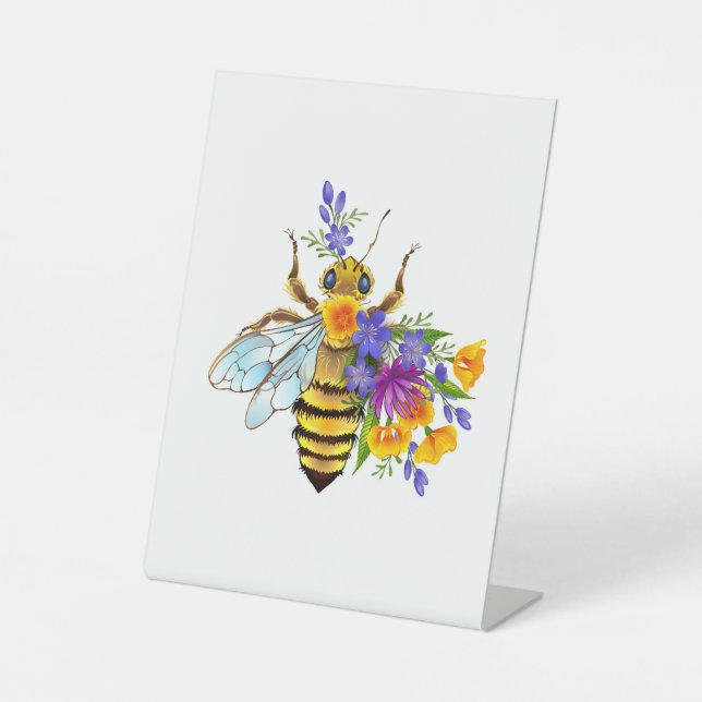 Signe De Table Abeille à fleurs avec plantes sauvages (Recto)