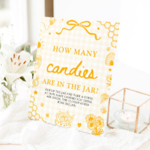 Signe De Table Abeille en Vichy Jaune Devinez Combien de Bonbons