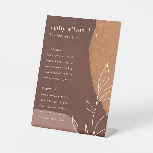 Signe De Table Abstrait rouille Orange Foliage Service Prix (Recto)