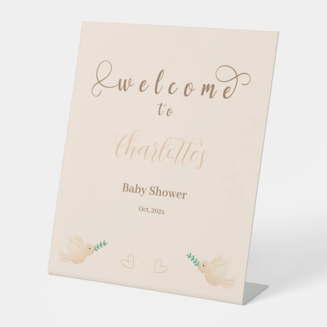 Signe De Table Accueil Baby shower bébé colombe mignonne (Recto)