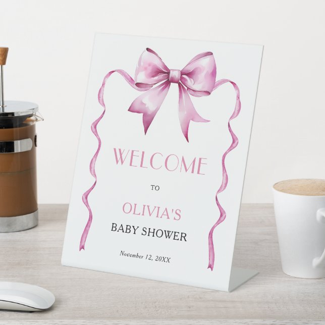 Signe De Table Accueil Baby shower en ruban rose Bow (In SItu)