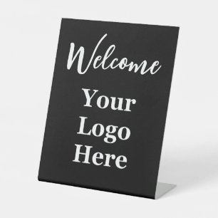 Signe De Table Accueil élégant Votre logo ici Noir marqué