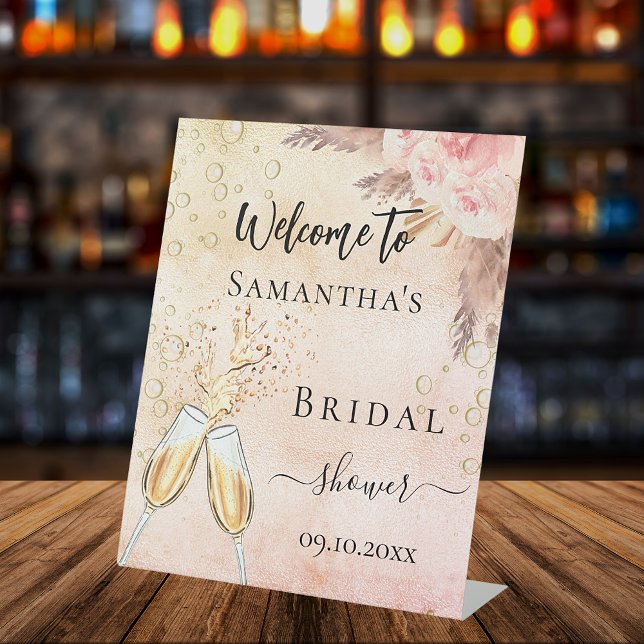 Signe De Table Accueil fleuri rose de bavardage de mariage bavard (Créateur téléchargé)