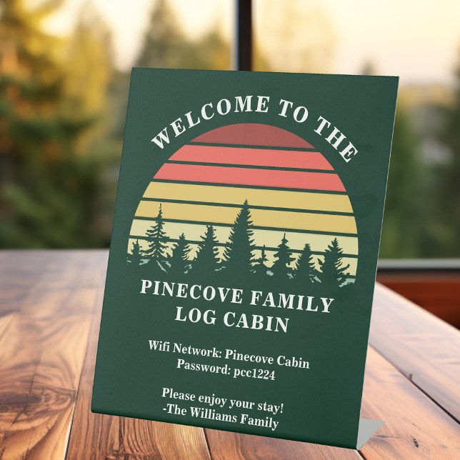 Signe De Table Accueil personnalisé Sunset Log Cabine Lake House (Créateur téléchargé)