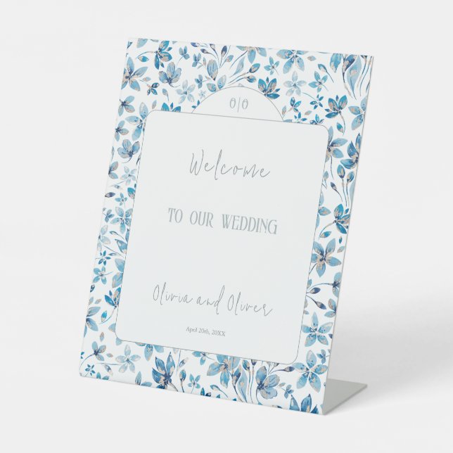 Signe De Table Accueil Petites Fleurs Bleues (Recto)