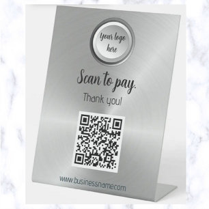 Signe De Table Acier brossé sans contact QR Code Payer ici
