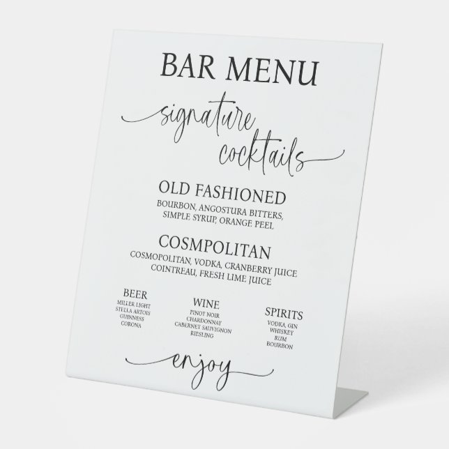 Signe De Table Acrylic Wedding Bar Menu Sign (Recto)