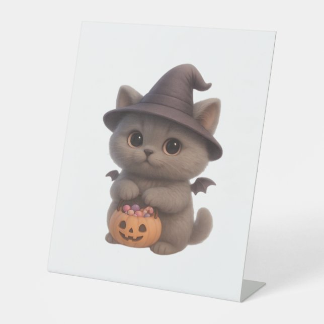 Signe De Table Adorable Kitten en costume de sorcière Halloween a (Recto)