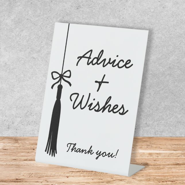 Signe De Table Advice & Wishes Coquette Bow Black & White (Advice & Wishes Coquette Bow Black Grad Tassel Pedestal Sign)