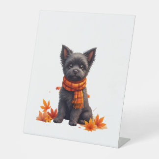 Signe De Table Affenpinscher Au Coeur Fait De Feuilles D'Automne
