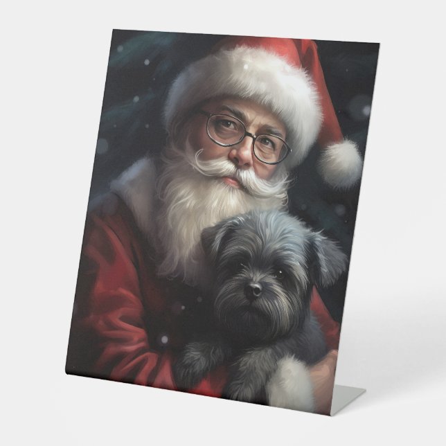 Signe De Table Affenpinscher avec Noël Festif du Père Noël (Recto)