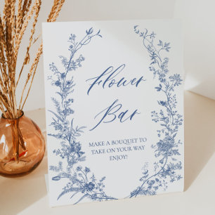 Signe De Table Affiche de bar de fleurs Bouquet Floral Bleu Vinta