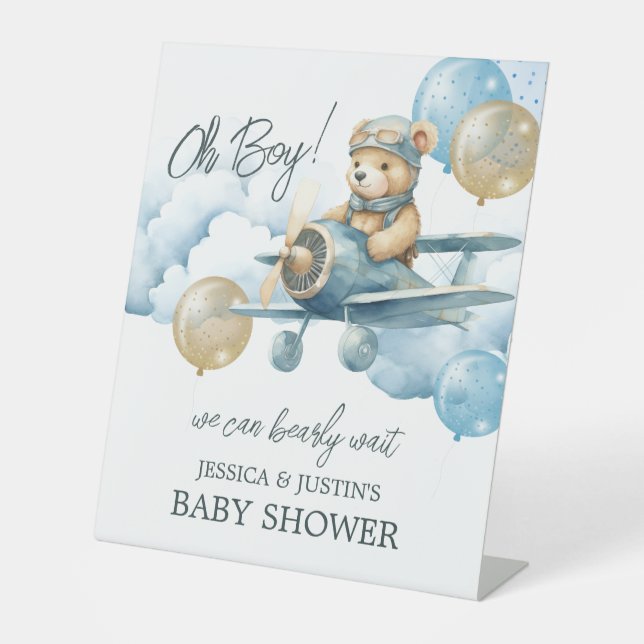 Signe De Table Affiche de bienvenue Baby shower Bearly Wait Air P (Recto)