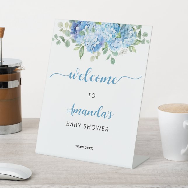 Signe De Table Affiche de bienvenue Baby shower Blue Hydrangea (In SItu)
