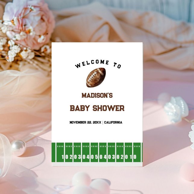 Signe De Table Affiche de bienvenue Baby shower de football garço (Créateur téléchargé)