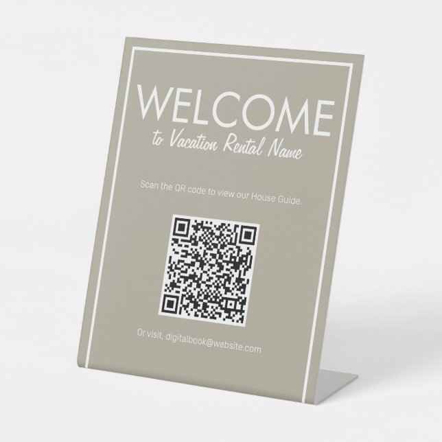 Signe De Table Affiche de bienvenue de code QR numérique Beige de (Recto)