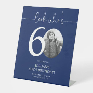 Signe De Table Affiche de bienvenue du 60e anniversaire bleu | Re