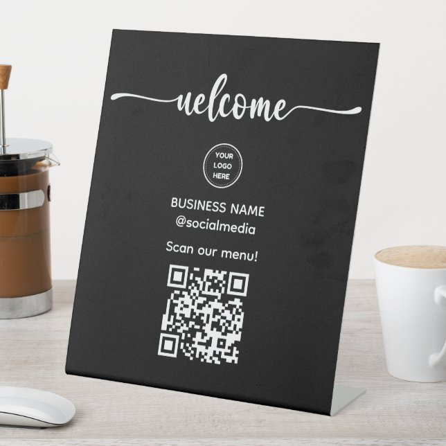 Signe De Table Affiche de bienvenue Noire Avec Code QR Pour Panne (In SItu)