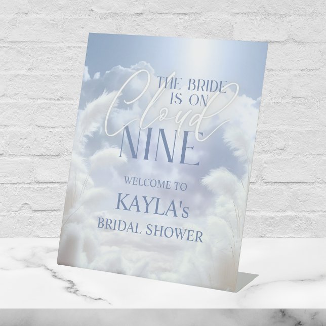 Signe De Table Affiche de bienvenue Sur Cloud Neuf 9 Fête des mar (Welcome Sign On Cloud Nine 9 Pampas Bridal Shower | table top
)
