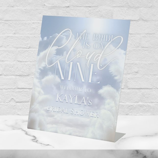 Signe De Table Affiche de bienvenue Sur Cloud Neuf 9 Fête des mar (Welcome Sign On Cloud Nine 9 Pampas Bridal Shower | Table top)
