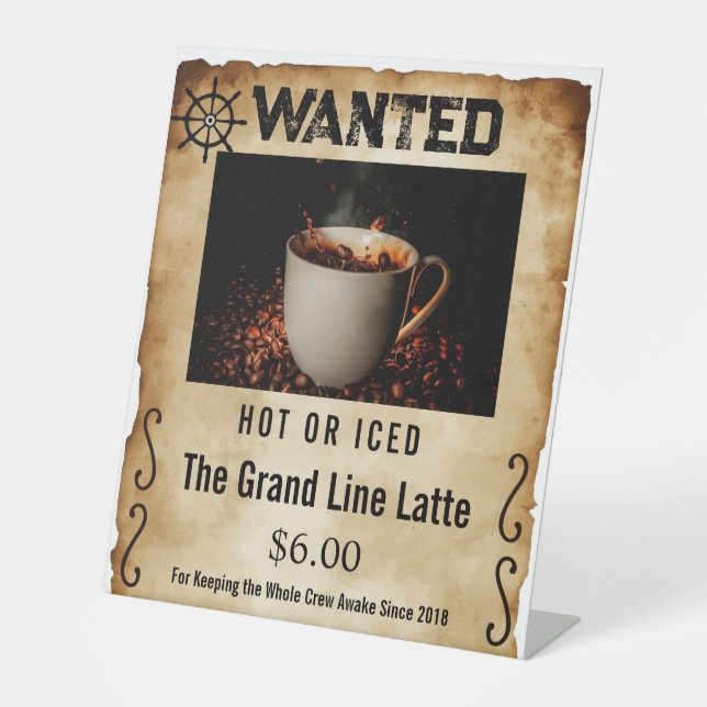 Signe De Table Affiche de recherche de prime de pirate style café (Recto)
