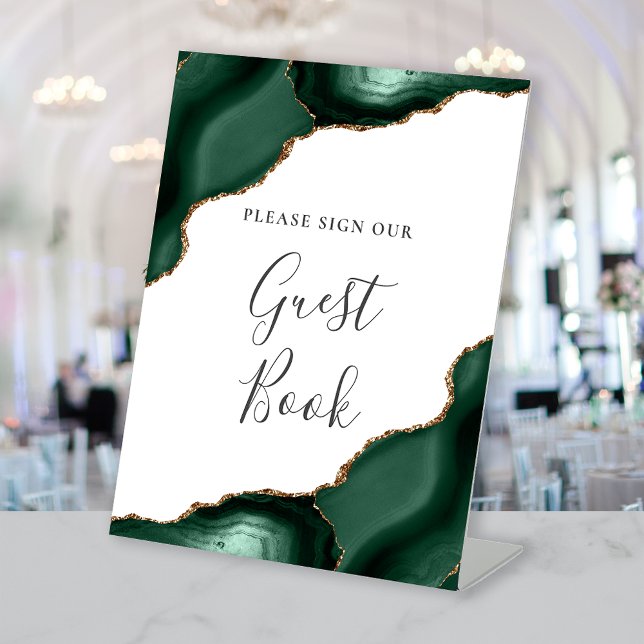 Signe De Table Agate Emerald Green Livre d'invité Mariage blanc (Créateur téléchargé)