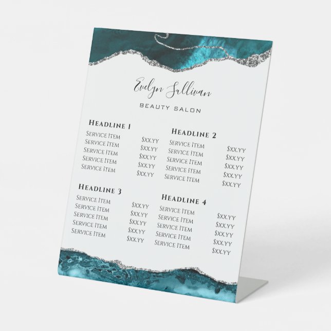 Signe De Table Agate turquoise sur White Beauty Salon Tarifs (Recto)