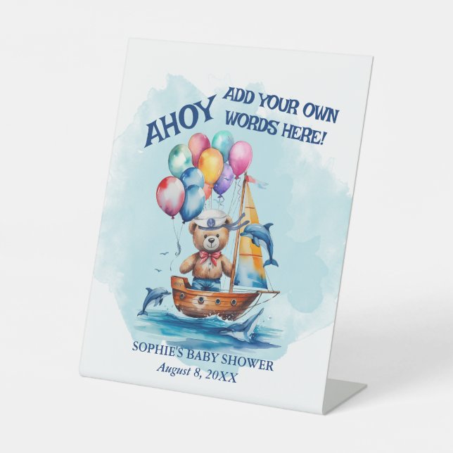 Signe De Table Ahoy C'Est Un Garçon Nautique Ajouter Vos Propres  (Recto)