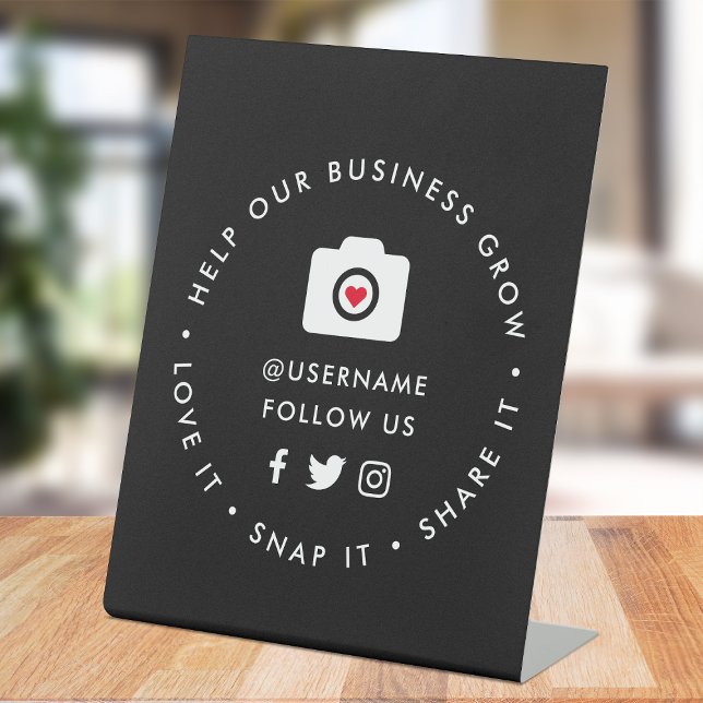 Signe De Table Aider notre entreprise à croître | Les abonnés des (Editable "Help our business grow" social media icon tabletop signs for small businesses.)