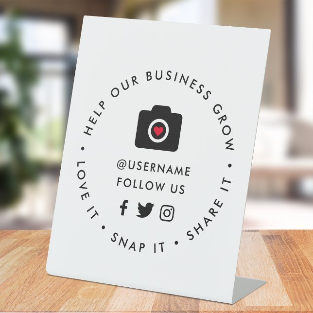 Signe De Table Aider notre entreprise à croître | Partager les mé (Editable "Help our business grow" social media icon tabletop signs for small businesses.)