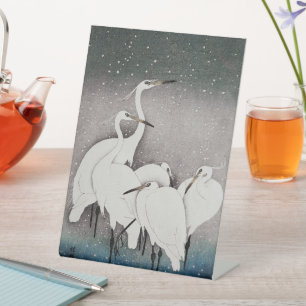 Signe De Table Aigrettes japonaises Grues Oiseau Hiver Neige Art