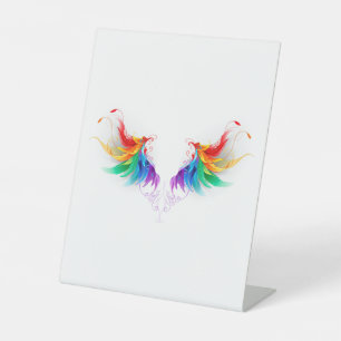 Signe De Table Ailes fluffy arc-en-ciel