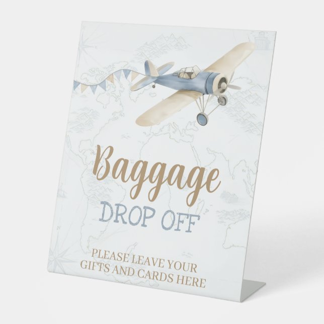 Signe De Table Airplane Aviator Pilot 1st Birthday Baggage Drop (Recto)