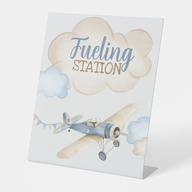 Signe De Table Airplane Aviator Pilot 1st Birthday Drinks Fueling (Recto)