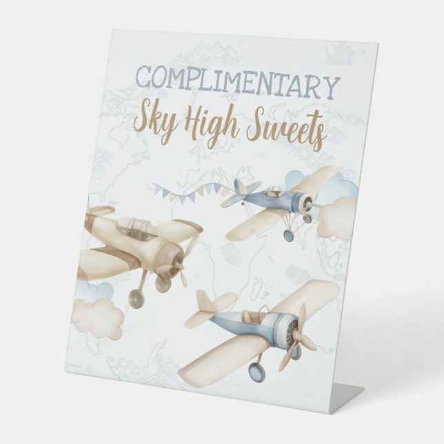 Signe De Table Airplane Aviator Pilot 1st Birthday Sky High Sweet (Recto)