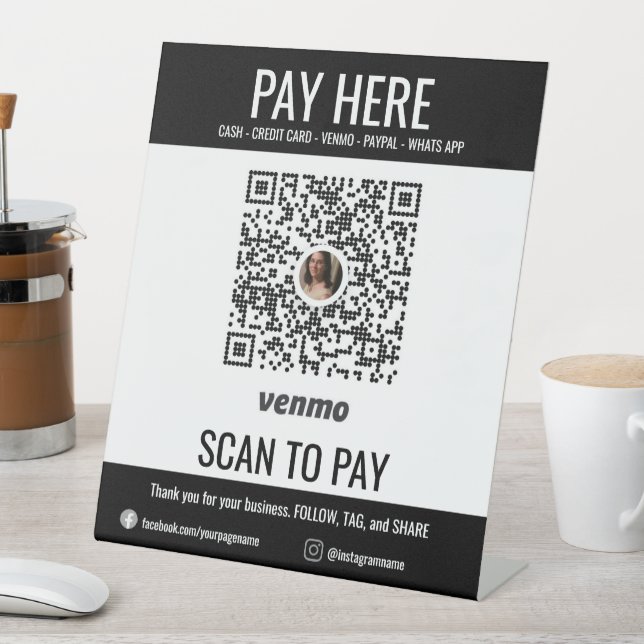 Signe De Table Ajouter Business QR Code Venmo Payer ici Signal Pe (In SItu)