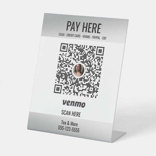 Signe De Table Ajouter QR Code Venmo Small Business Silver (Recto)