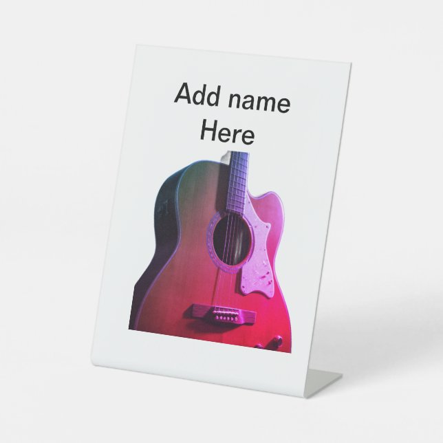 Signe De Table Ajouter votre nom texte brun acoustique guitare éd (Recto)