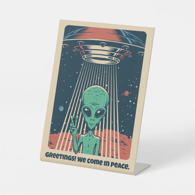 Signe De Table Alien UFO de texte personnalisé (Recto)